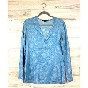 Theory Womens M Light Blue White Floral Lightweight Cotton Blouse Casual Beac